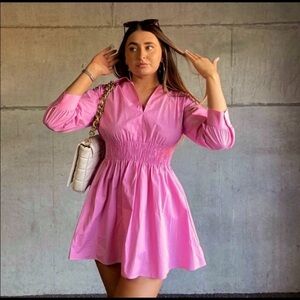 ZARA Smocked Poplin Mini Dress Pink XL NWT